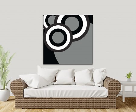 Vintage-style circle pattern in grey and black on canvas