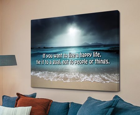 Happy Life quote canvas, positive typographic message in bright modern styling