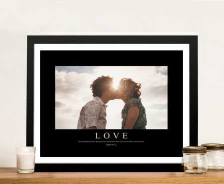Framed love quote canvas print with typographic lettering