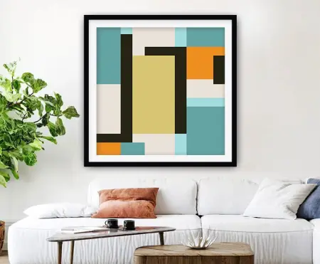 Retro geometric pattern artwork, framed print