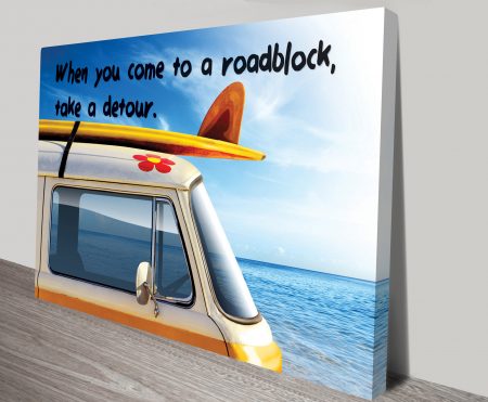 Canvas print of a roadblock quote, clean modern typographic style for a WA home office