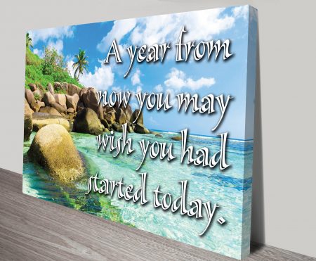 Canvas print of a started-today quote, bold typographic style for a WA workspace