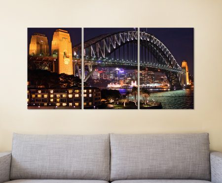 Sydney Harbour Bridge at Night-3 Piece Canvas Priint
