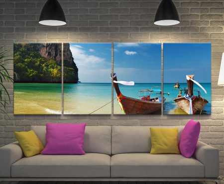 Four panel canvas print of Thai Paradise showing a tropical beach with palms