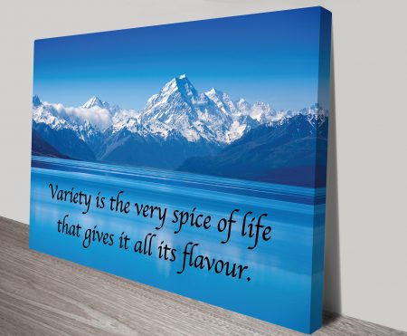 Canvas print of a spice-of-life quote, bold typographic style for a WA lounge