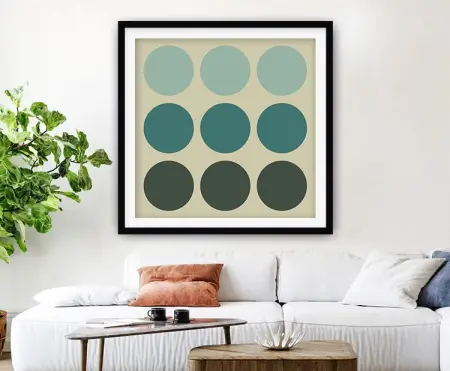 Framed print of vintage-effect coloured dots