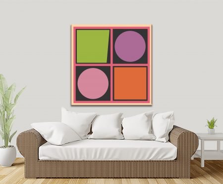 Retro geometric shapes in a mid-century colour palette printed on canvas