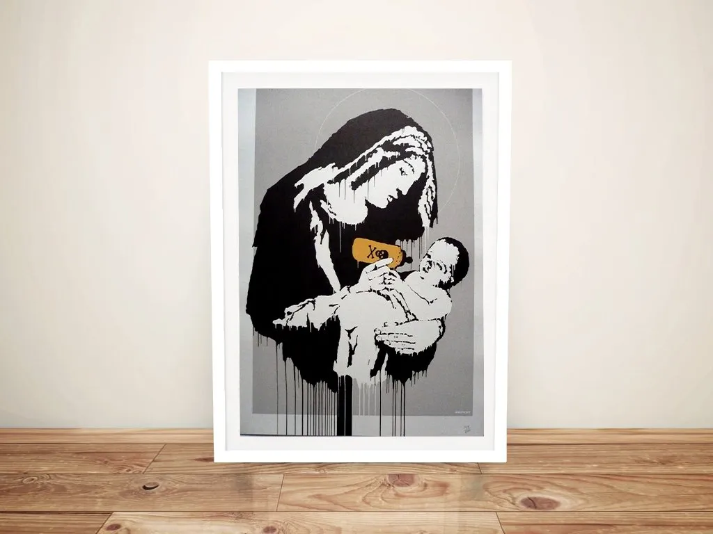 Banksy Toxic Mary, satirical stencil street art in bold black and white