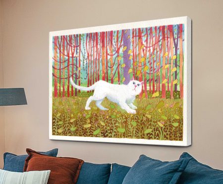 David Hockney-style artwork of Percy the cat in bright graphic colour