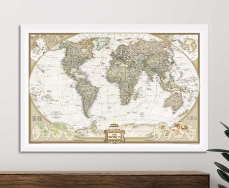 National Geographic World Map canvas print - classic cartographic style vintage wall art with detailed continents and oceans