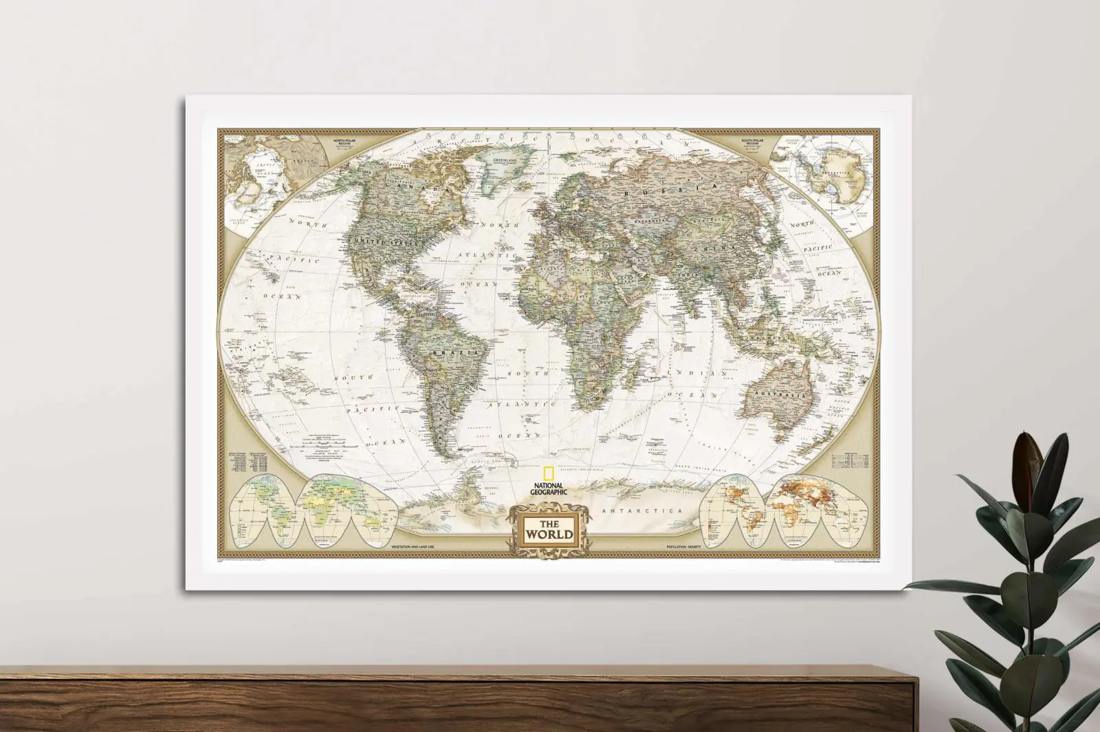 National Geographic World Map canvas print - classic cartographic style vintage wall art with detailed continents and oceans