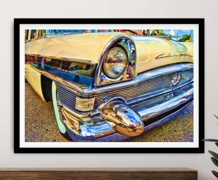 Framed Packard Clipper, handsome vintage motorcar in rich warm-toned automotive styling