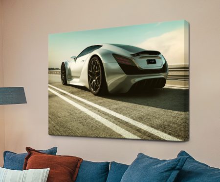 Supercar speeding on the road, canvas print