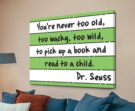 Dr Seuss reading quote in cheerful green with playful lettering