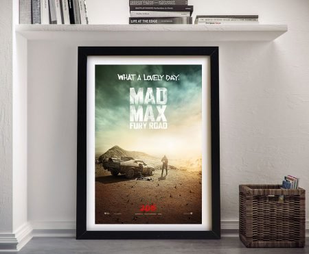 Framed Mad Max Fury Road movie poster print in fiery desert colours