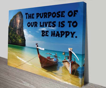 Canvas print of a be-happy quote, clean modern typographic style for a WA hallway