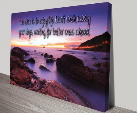Canvas print of an enjoy-life quote, bright typographic style for a WA lounge