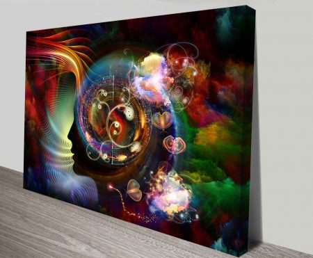 Canvas print of Cosmic Butterflies, vivid digital collage in bold colour