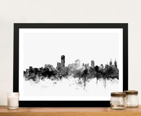 Adelaide Skyline canvas print, soft grey watercolour cityscape in gentle washes