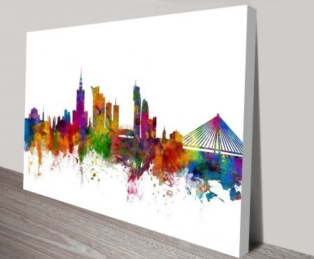 Warsaw Poland Skyline fine art print, panoramic scenery artwork