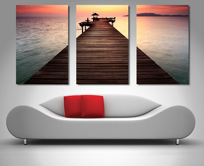 Sunset Pier Triptych 3 Panel Canvas Wall Art