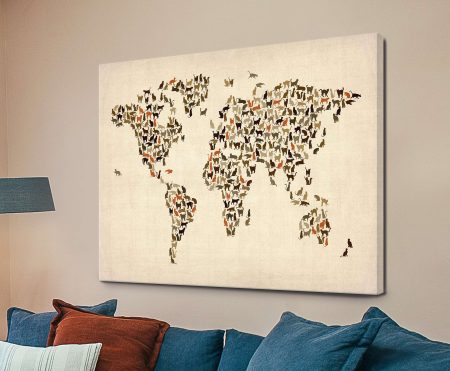 Cats Map of the World by Michael Tompsett, world map print