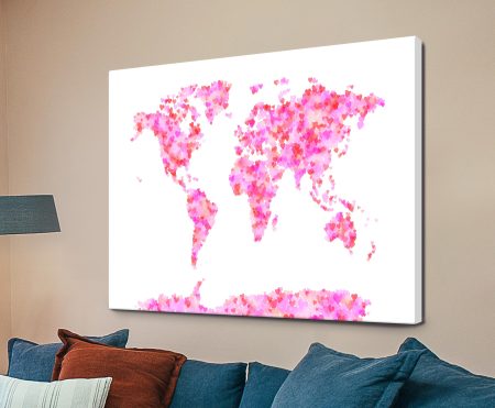 Michael Tompsett's world map formed from colourful love hearts across the continents