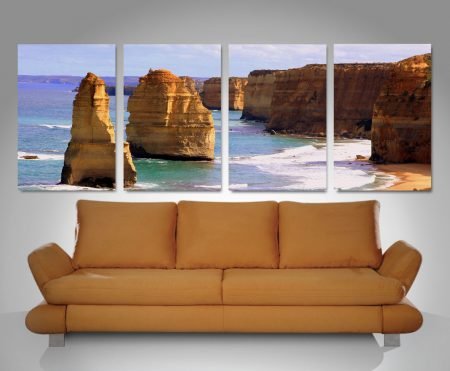 Four-panel canvas print of the Twelve Apostles, golden limestone sea stacks