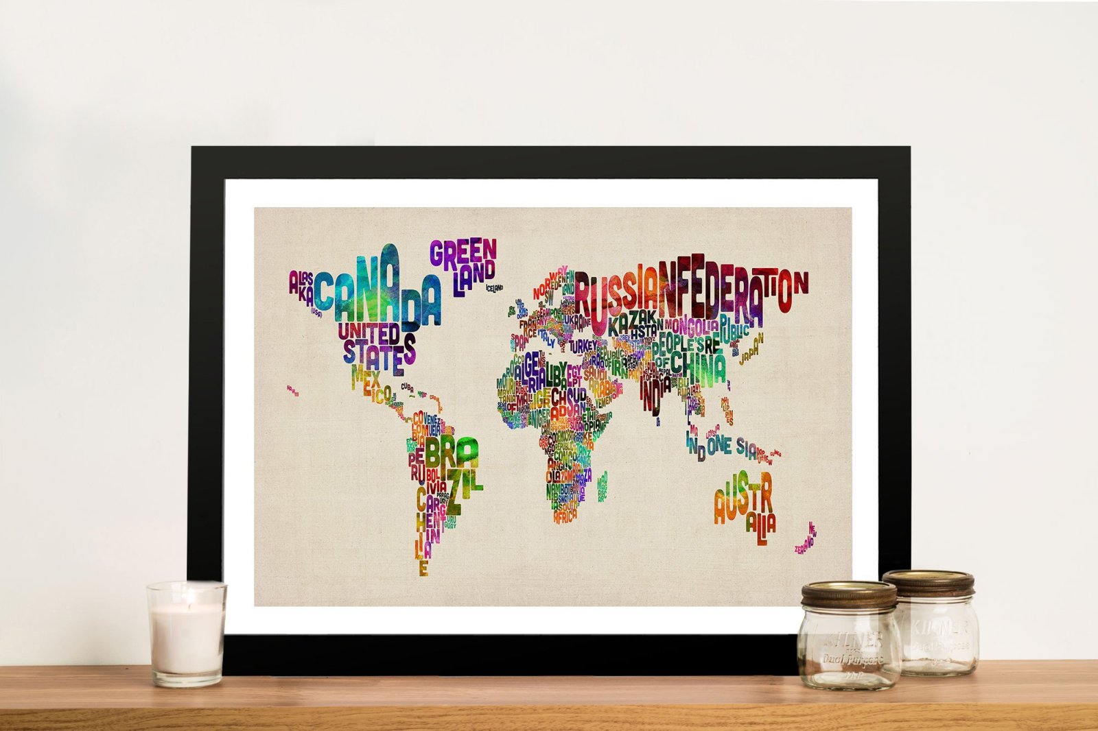 Text Map Of The World Canvas Print By Michael Tompsett