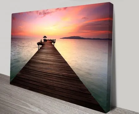 Sunset Pier canvas art, coastal landscape artwork with a refined finish
