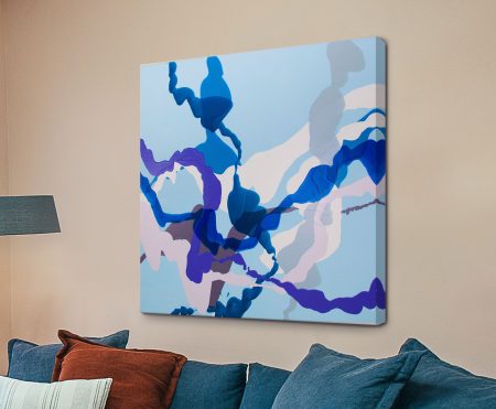 Santa Barbara Channel square canvas print, soft sky-blue, cobalt and violet ribbons swirling like ocean currents