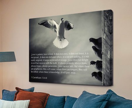 1 Corinthians 13:4-8 wall art with reflective scripture typography