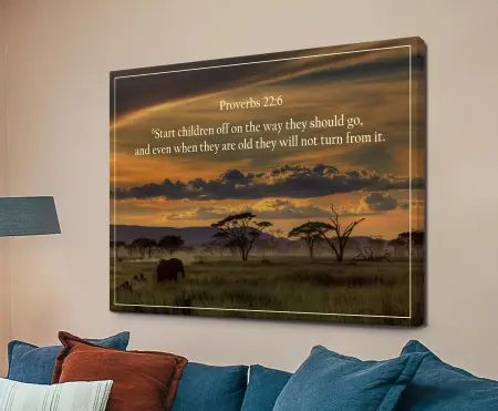 Proverbs 22:6 Bible verse canvas print in clean modern typography