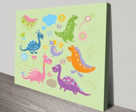 Dinosaurs wall art print, playful nursery artwork museum-grade finish
