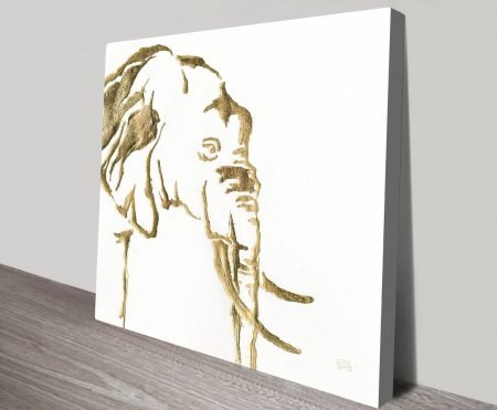 Canvas print of a gilded elephant, warm gold-toned animal portrait