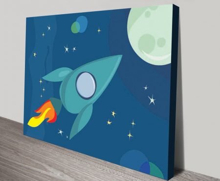 Rocket Space canvas art, children's gallery artwork