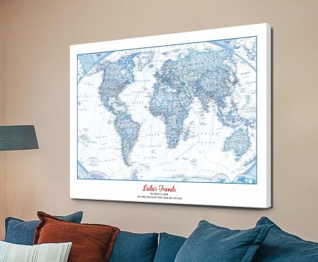 Big blue push pin world map, deep ocean tones ready to chart every journey