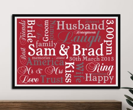 Custom framed word-art keepsake weaving meaningful words into one personal design.