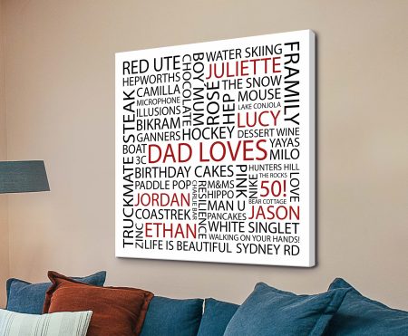 Personalised canvas: Classic Square Custom Art with bespoke names and dates printed in our Australian studio