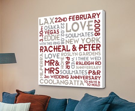 Romantic word-art canvas celebrating a couple