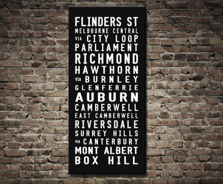 Flinders St Box Hill Tram Scroll canvas print, contemporary statement artwork