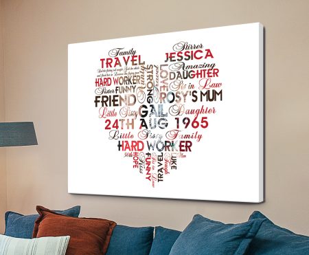 Personalised photo heart art with custom words framing an image