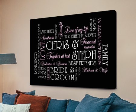 The Big Day personalised wedding canvas with names and the date