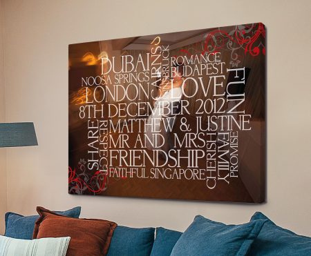 Personalised photo word-cluster canvas with a photo and custom words