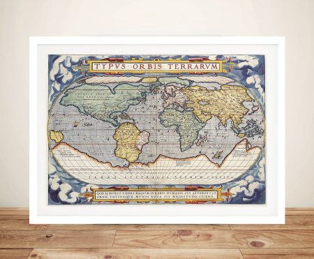 Latin Old World Map framed print, modern gallery artwork