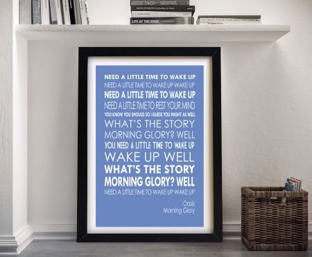 Morning Glory Oasis framed lyric print, black type on warm cream