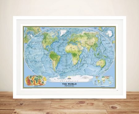 National Geographic World Physical Ocean Floor framed map print