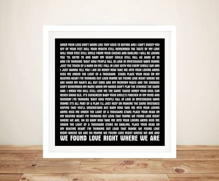 Song Lyrics Thinking Out Loud canvas wall art, curated gallery artwork