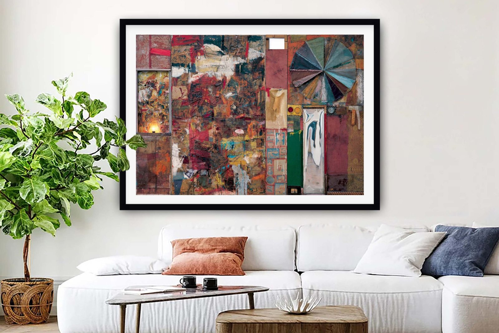 Robert Rauschenberg combine artwork Charlene with collaged papers, fabric and a spoked wheel