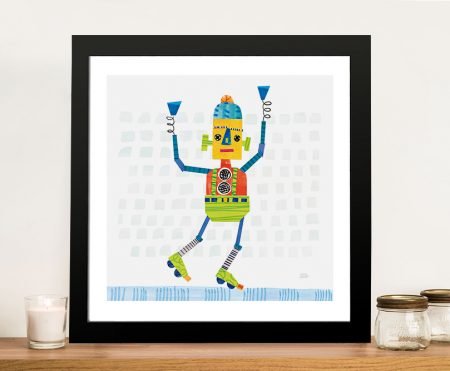 Robot Party Squares framed print, youthful illustration artwork